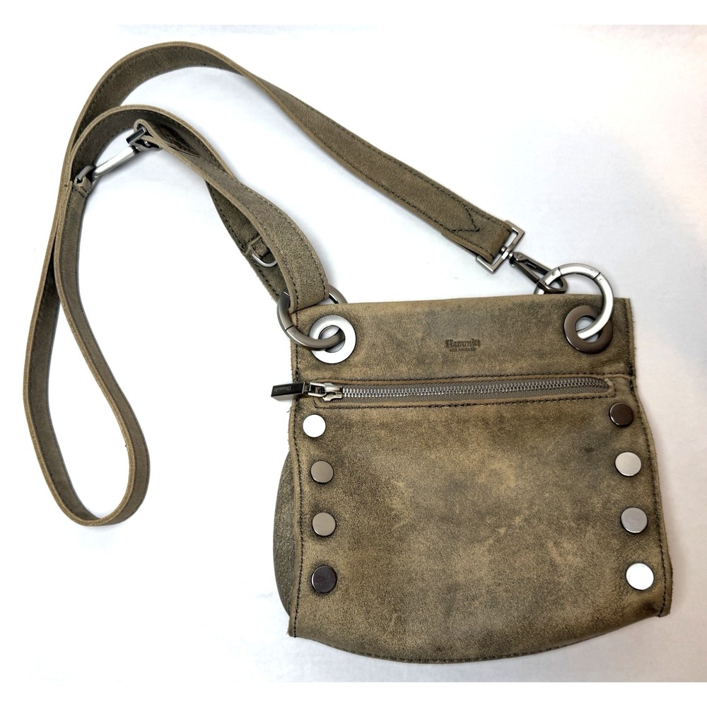 Hammitt Tony Small Crossbody Bag Pewter Leather Brushed Silver Hardware Purse